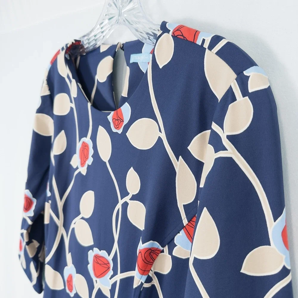 J McLaughlin Catalyst Sheath Dress Large Navy Floral Catalina Cloth Pockets
